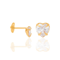 Brinco solitário folheado a ouro com zircônia em coração - 524225 - comprar online