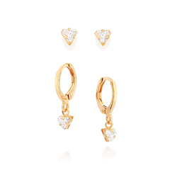 Kit brinco rommanel banhado a ouro 18k com zircônias branco - 527284