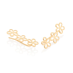 Brinco ear cuff flores folheado a ouro - 526733