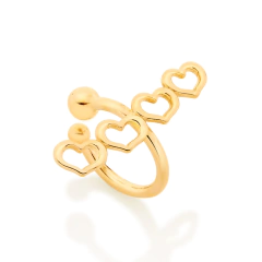Brinco piercing de pressão corações folheado a ouro - 526660