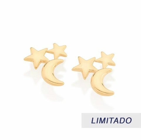 Brinco rommanel estrelas e lua folheado a ouro - 526908