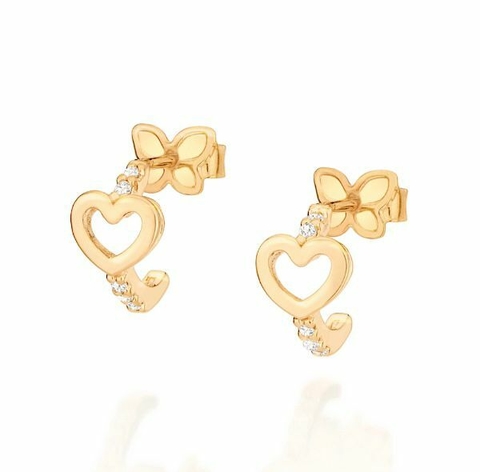 Brinco meia argola rommanel com coração folheado a ouro - 526913