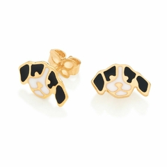 BRINCO CACHORRO BANHADO A OURO 18K COM APLICAÇÃO DE RESINA BRANCO COM PRETO - 526390 - ENACESSORIOS • Elâine Nascimento