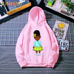Bonito puff cabelo afro americano peeking little black girl impressão crianças hoodies inverno grosso do bebê da criança adolescente camisolas das crianças na internet