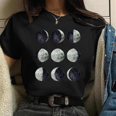 Maycaur camiseta feminina estampada engraçada com lua, camisetas brancas e pretas, moda gola redonda, manga curta, verão, camisetas casuais - Lojas Stefano