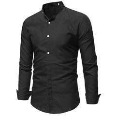 Moda masculina gola gola camisa de manga longa cor pura negócios casual vestido formal camisa - Lojas Stefano