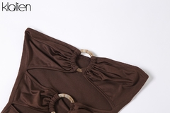 Klalien vestidos longos sem alça com fenda, sexy, de verão, feminino, slim, moda praia, férias, festa, clube, vestidos brancos sólidos - Lojas Stefano