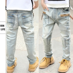 Diimlaptop roupas de meninos 4-11 anos, jeans slim reto calças para crianças bebês crianças calças jeans elásticas cintura - Lojas Stefano