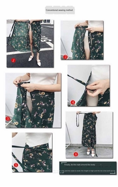 Saia longa chiffon estampa floral, peça saia feminina justa com laço saia para férias sol praia sexy na internet