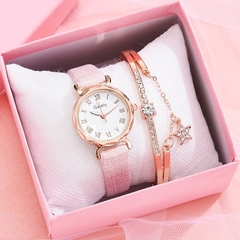 Gaiety marca 2 pçs conjunto relógio casual para as mulheres strass pulseira relógio de couro senhoras pulso simples vestido gfit montre femme