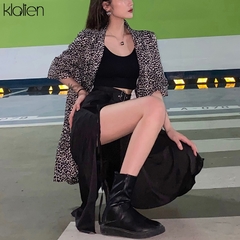 Klalien saia midi preta de cintura alta, saia de verão feminina casual dividida bainha assimétrica, saia longa para mulheres 2021 na internet