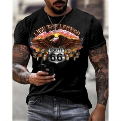 Verão nova masculina t camisas de grandes dimensões roupas soltas vintage manga curta moda américa rota 66 letras impressas o collared tshirt na internet