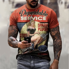 Imagem do Verão nova masculina t camisas de grandes dimensões roupas soltas vintage manga curta moda américa rota 66 letras impressas o collared tshirt