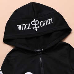 Casaco moletom feminino gótico punk, jaqueta preta com capuz estampada lua letras manga comprida zíper 5xl outono inverno 2020 - loja online