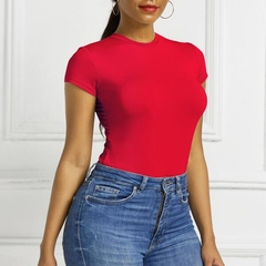 Body feminino de manga curta, peça única, decote aberto, básico, branco, preto e vermelho, justo e sexy - comprar online