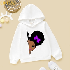 Bonito puff cabelo afro americano peeking little black girl impressão crianças hoodies inverno grosso do bebê da criança adolescente camisolas das crianças