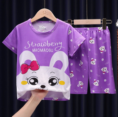 Conjunto de pijama infantil casual, camiseta e short para meninos e meninas - comprar online
