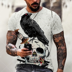 3d impressão horror crânio masculino camiseta moda rua personalidade azul chama esqueleto de manga curta selvagem solto oversized topo 6xl na internet