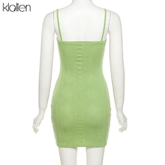 Klalienígena vestido feminino elegante de verão, de malha verde sólida, slim, para escritório, para mulheres, 2021 - loja online