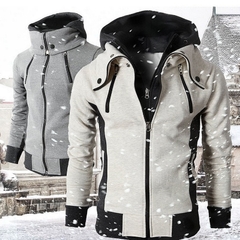 2021 outono inverno casual zíper casacos de lã dos homens jaqueta bombardeiro cachecol gola moda com capuz masculino outwear fino ajuste com capuz - comprar online