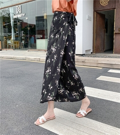 Saia longa chiffon estampa floral, peça saia feminina justa com laço saia para férias sol praia sexy