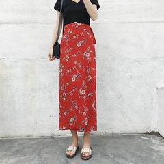 Saia longa chiffon estampa floral, peça saia feminina justa com laço saia para férias sol praia sexy - loja online