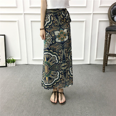 Saia longa chiffon estampa floral, peça saia feminina justa com laço saia para férias sol praia sexy - loja online