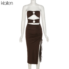 Klalien vestidos longos sem alça com fenda, sexy, de verão, feminino, slim, moda praia, férias, festa, clube, vestidos brancos sólidos na internet