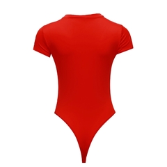 Body feminino de manga curta, peça única, decote aberto, básico, branco, preto e vermelho, justo e sexy