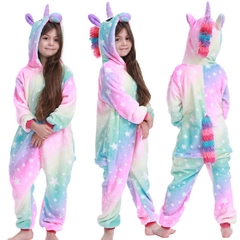Conjunto de pijamas de unicórnio kigurumi, pijamas quentes de flanela para meninos, cosplay em azul e vermelho - Lojas Stefano