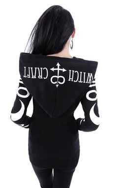 Casaco moletom feminino gótico punk, jaqueta preta com capuz estampada lua letras manga comprida zíper 5xl outono inverno 2020 - Lojas Stefano