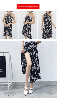 Saia longa chiffon estampa floral, peça saia feminina justa com laço saia para férias sol praia sexy na internet