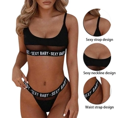 Lingerie sexy feminino conjunto pijama noite sutiã e calcinha conjunto biquíni sem costas pijamas conjunto exótico roupas eróticas - Lojas Stefano