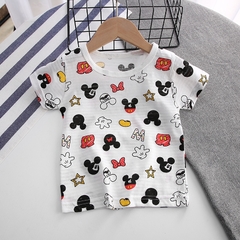 Camiseta infantil de verão com desenho mickey, camiseta de algodão para meninos e meninas, com estampa da disney