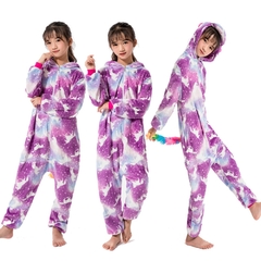Conjunto de pijamas de unicórnio kigurumi, pijamas quentes de flanela para meninos, cosplay em azul e vermelho - loja online