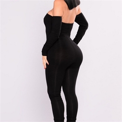 macacão feminino casual skinny manga comprida preto sensual ombro de fora bodycon macacão feminino roupa de balada calças compridas - comprar online