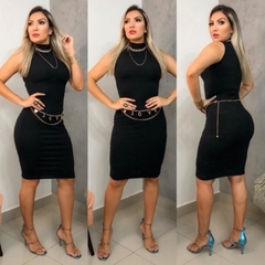 Vestido Feminino Sem Manga Canelado Moda Feminina Festa Midi Várias Cores De Verão