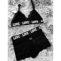 Conjunto Lingerie Love Sutiã Sem Bojo Calcinha Caleçon Rendada Shortinho Calesson Elástico Personalizado Feminino na internet
