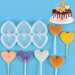 Molde Silicona p/ Resina x6 corazon paleta