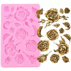 Molde silicona Rosas Hojas y Tallos