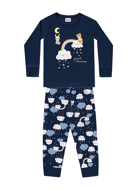 Pijama Manga Longa Nuvem - Azul Marinho (Brilha no Escuro)