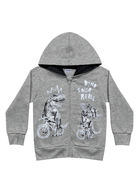 Moleton Felpudo Dinossauro ziper com capuz - Cinza