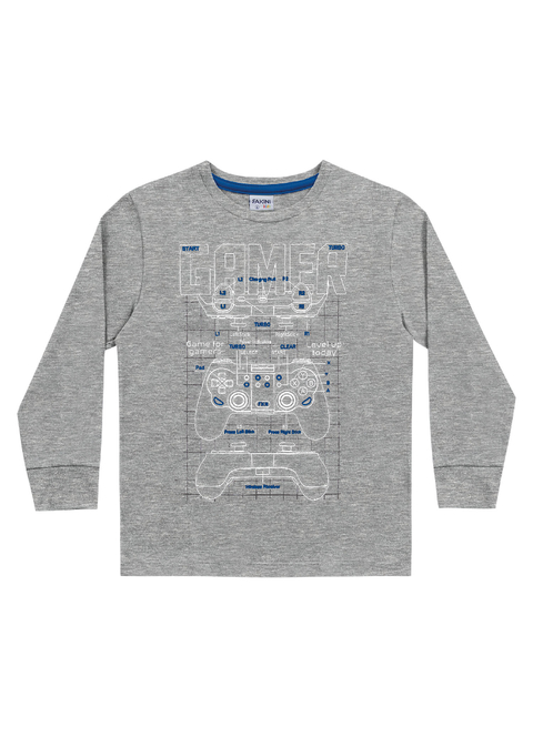 Camiseta Manga Longa Gamer - Cinza