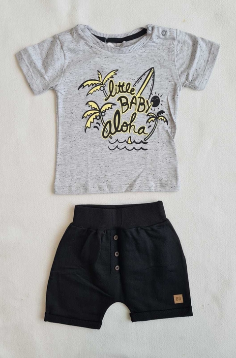 Conjunto camiseta e bermuda moletinho saruel Cinza e Preto - By Gus