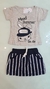 Conjunto camiseta e shorts saia listrado Cinza e Azul - By Gus