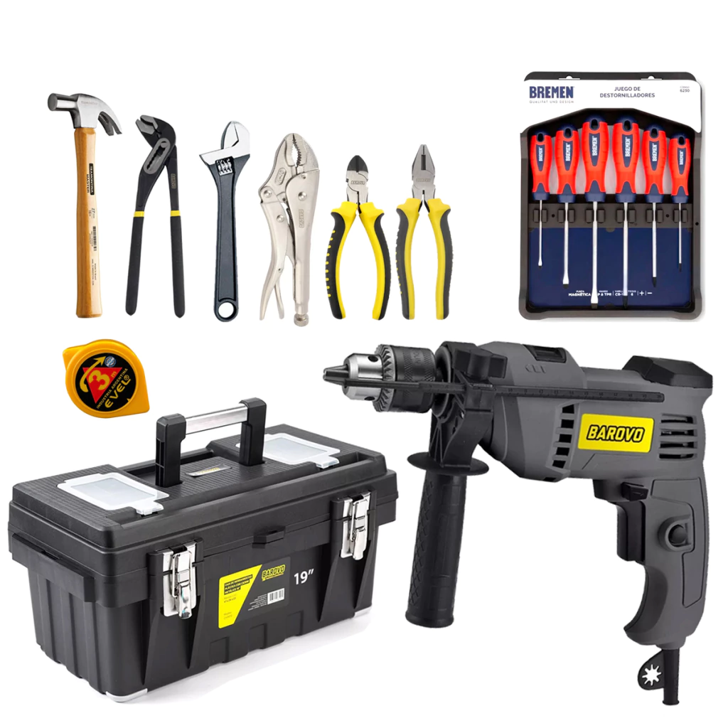 Combo Taladro Percutor Barovo + Juego de herramientas