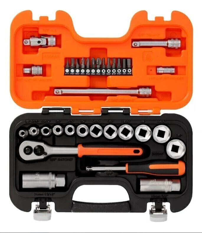 SET BOCALLAVES Y ACCESORIOS ENC, 3/8" C/PLASTICA S330AF (PULGADAS) BAHCO