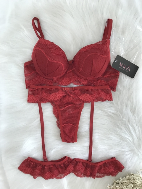 CONJUNTO DE LINGERIE COM CINTA LIGA (3035)