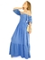 Vestido Longo Lastex Lótus - Azul bordado - Wanui Beachwear