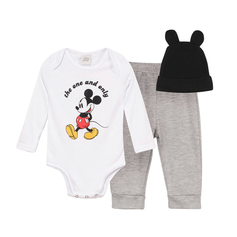AJUAR DE MICKEY BODY + PANTALON + GORRITO + CAJITA